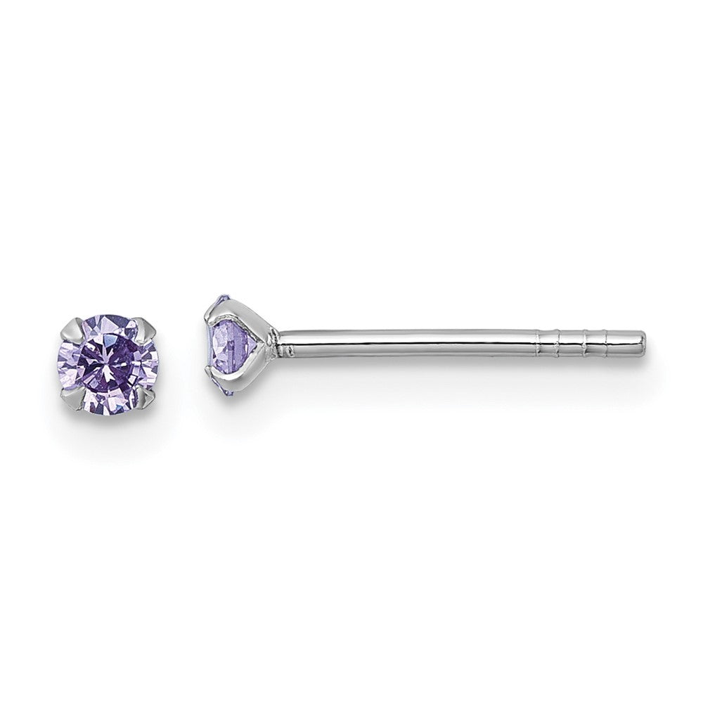 QE18303 Sterling Silver Madi K Rhodium-plated 3.00mm Purple CZ Childrens Stud Post Earrings