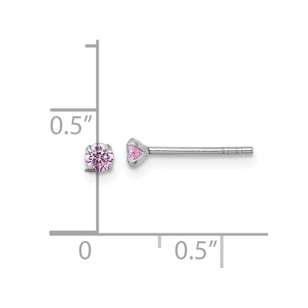 QE18304 Sterling Silver Madi K Rhodium-plated 3.00mm Pink CZ Childrens Stud Post Earrings