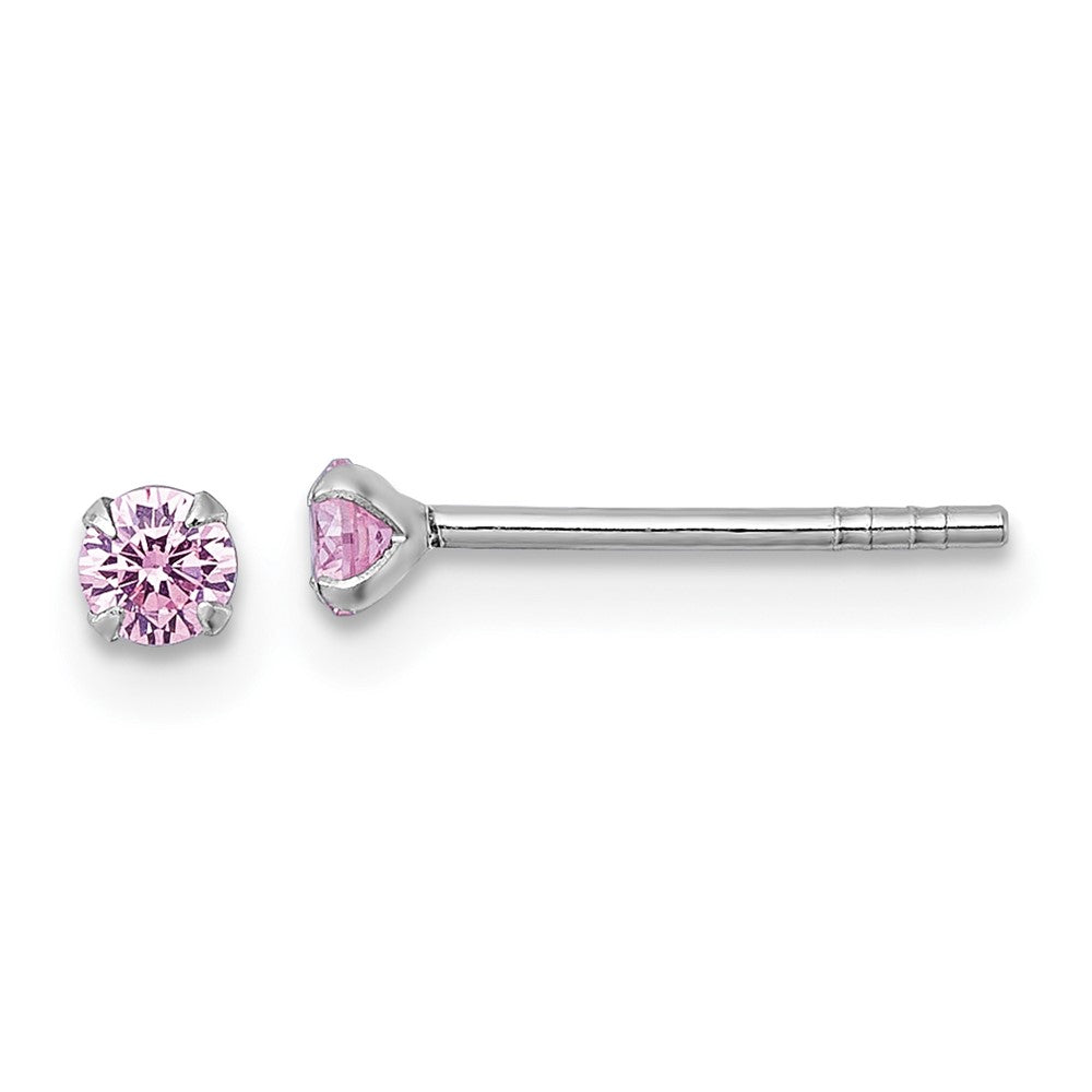 QE18304 Sterling Silver Madi K Rhodium-plated 3.00mm Pink CZ Childrens Stud Post Earrings