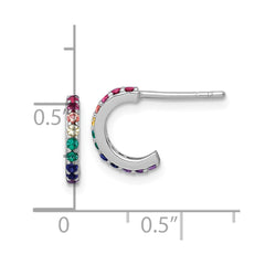 QE18305 Sterling Silver Rhodium-plated Polished Rainbow Nano Crystals Childrens J-Hoop Post Earrings