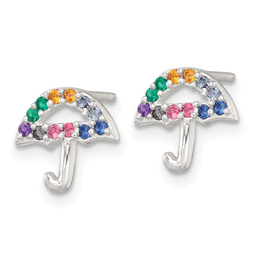 QE18306 Sterling Silver Polished Multi-color Nano Crystals Umbrella Childrens Post Earrings
