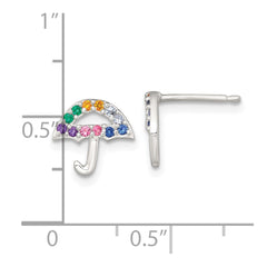 QE18306 Sterling Silver Polished Multi-color Nano Crystals Umbrella Childrens Post Earrings