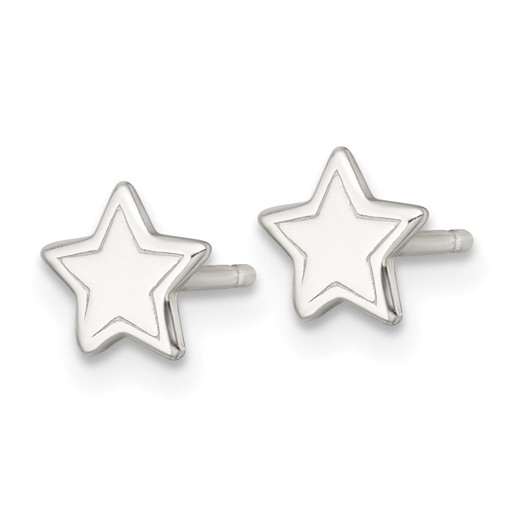 QE18308 Sterling Silver Polished and Grooved Star Childrens Post Earrings