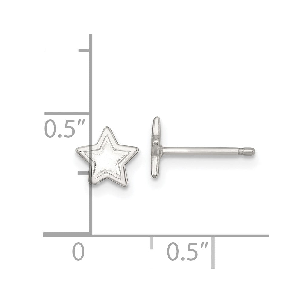 QE18308 Sterling Silver Polished and Grooved Star Childrens Post Earrings