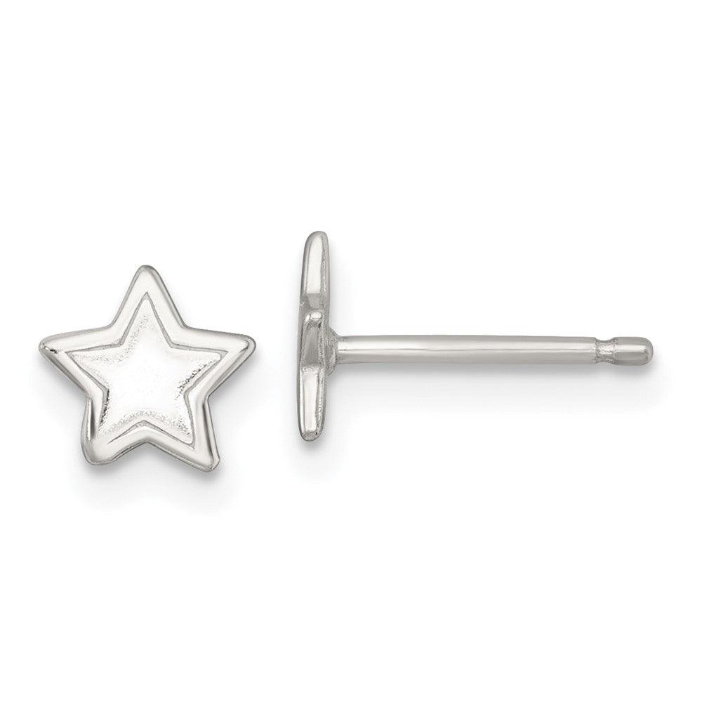 QE18308 Sterling Silver Polished and Grooved Star Childrens Post Earrings