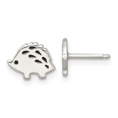 QE18313 Sterling Silver Polished Black Enameled Porcupine Childrens Post Earrings