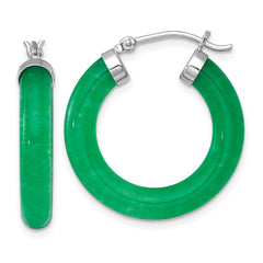QE18317 Sterling Silver Rhodium-plated Polished 4.3mm Dyed Jade Quartz Round Hoop Earrings