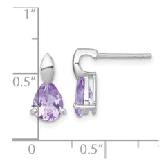 QE18318AM Sterling Silver Rhodium-plated Polished Pear Amethyst Teardrop Post Earrings