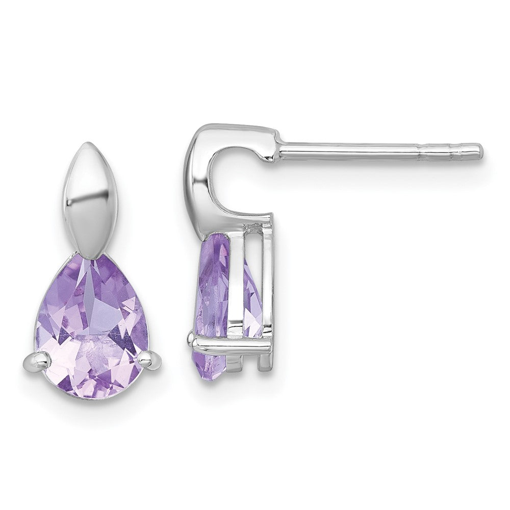 QE18318AM Sterling Silver Rhodium-plated Polished Pear Amethyst Teardrop Post Earrings