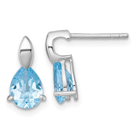 QE18318BT Sterling Silver Rhodium-plated Polished Pear Blue Topaz Teardrop Post Earrings