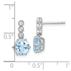 QE18319BT Sterling Silver Rhodium-plated Polished and Beaded Round Sky Blue and White Topaz Dangle Post Earrings