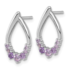 QE18320AM Sterling Silver Rhodium-plated Polished Amethyst Teardrop Post Earrings