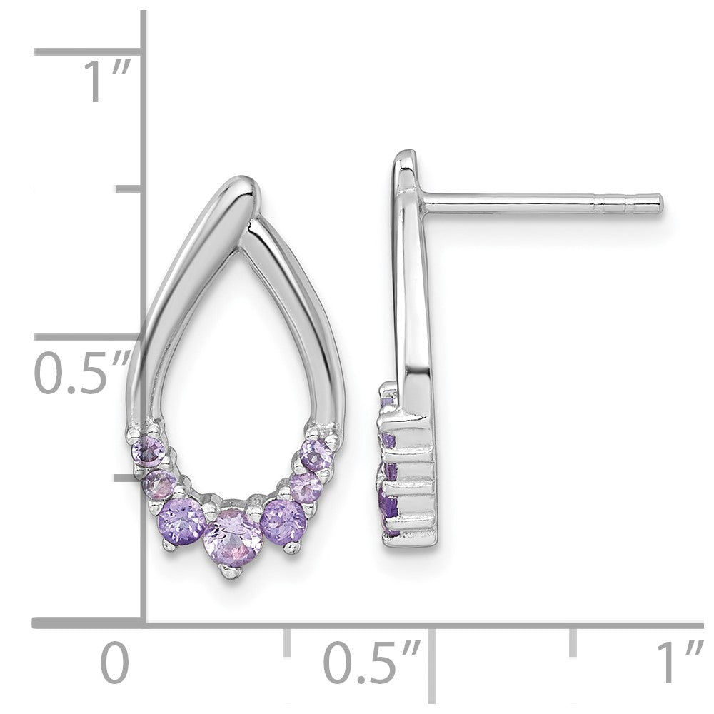QE18320AM Sterling Silver Rhodium-plated Polished Amethyst Teardrop Post Earrings