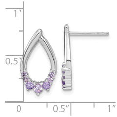 QE18320AM Sterling Silver Rhodium-plated Polished Amethyst Teardrop Post Earrings