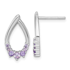 QE18320AM Sterling Silver Rhodium-plated Polished Amethyst Teardrop Post Earrings