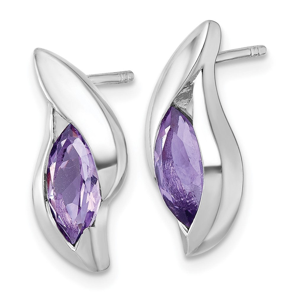 QE18321AM Sterling Silver Rhodium-plated Polished Marquise Amethyst Drop Post Earrings