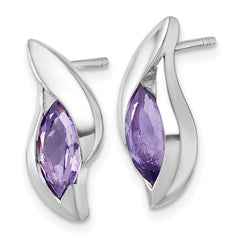 QE18321AM Sterling Silver Rhodium-plated Polished Marquise Amethyst Drop Post Earrings