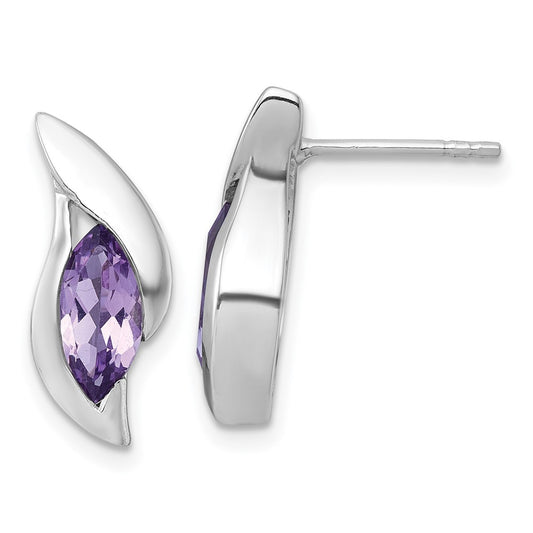 QE18321AM Sterling Silver Rhodium-plated Polished Marquise Amethyst Drop Post Earrings