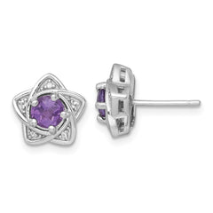 QE18328AM Sterling Silver Rhodium-plated Polished Amethyst and White Topaz Star Post Earrings