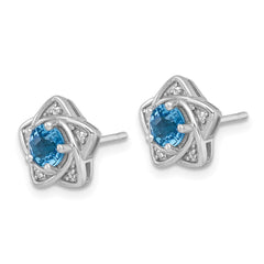 QE18328BT Sterling Silver Rhodium-plated Polished Round Light Swiss Blue and White Topaz Star Post Earrings