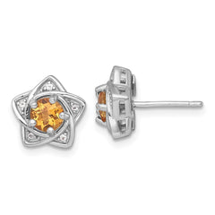 QE18328CI Sterling Silver Rhodium-plated Polished Citrine and White Topaz Star Post Earrings