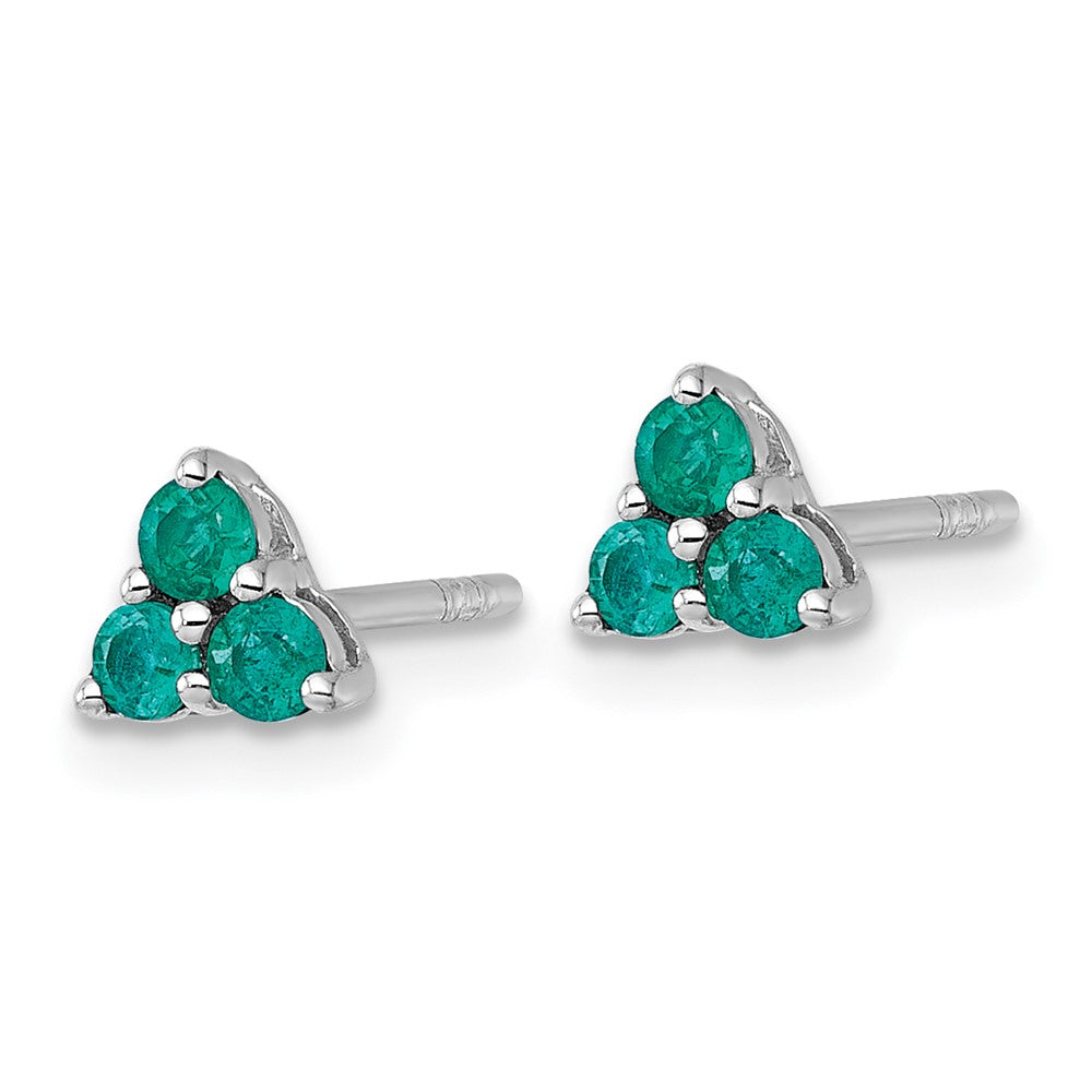 QE18330EM Sterling Silver Rhodium-plated Polished Three Round Emeralds Post Earrings