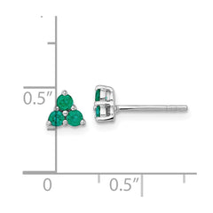 QE18330EM Sterling Silver Rhodium-plated Polished Three Round Emeralds Post Earrings