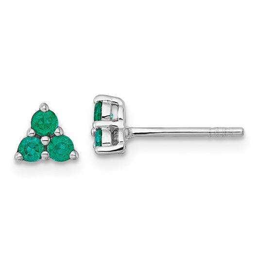 QE18330EM Sterling Silver Rhodium-plated Polished Three Round Emeralds Post Earrings