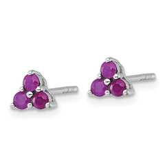 QE18330RU Sterling Silver Rhodium-plated Polished Three Round Ruby Post Earrings