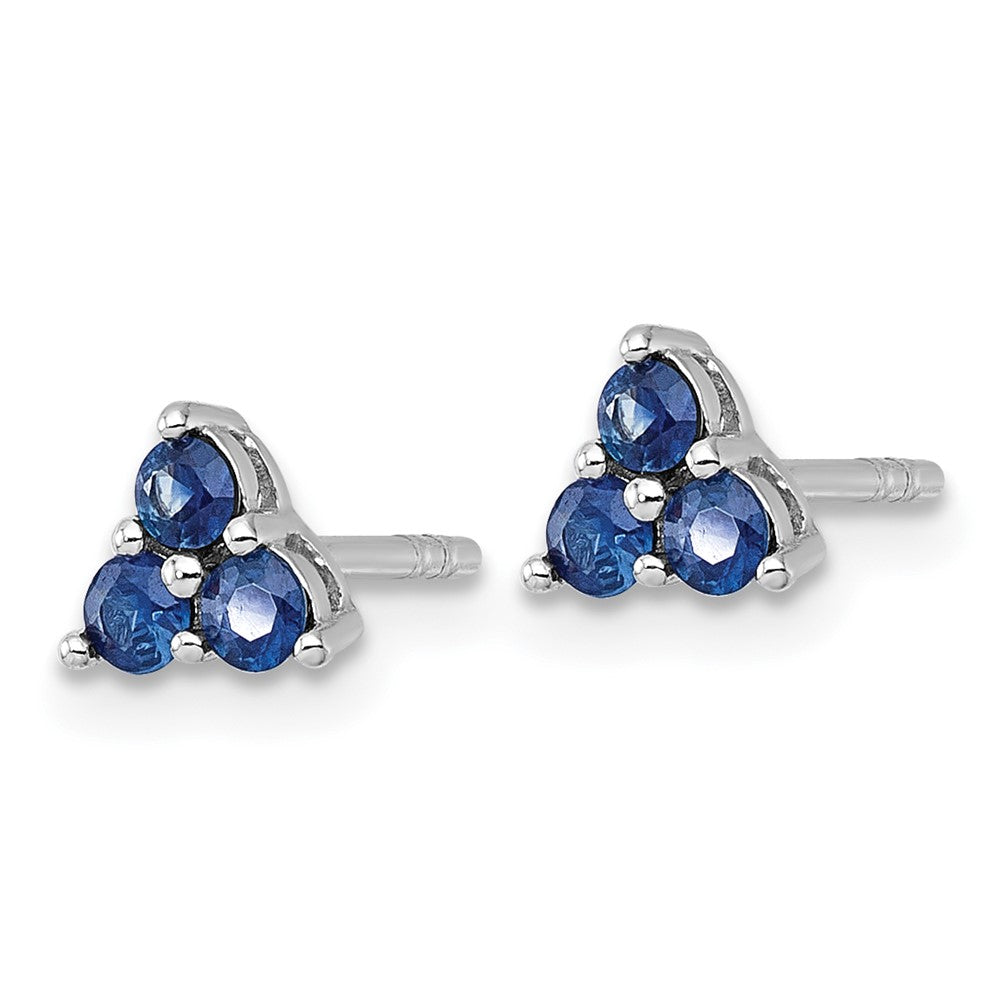 QE18330SA Sterling Silver Rhodium-plated Polished Three Round Sapphires Post Earrings