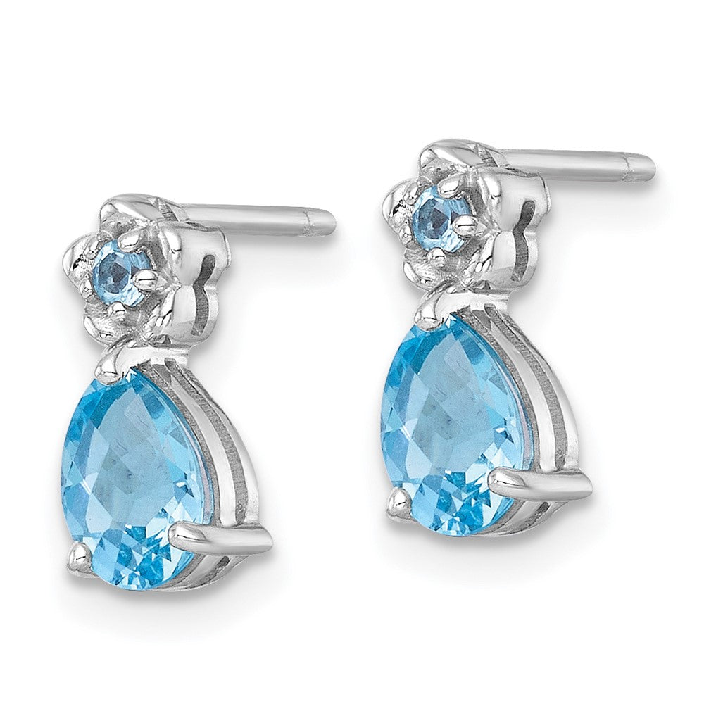 QE18331BT Sterling Silver Rhodium-plated Polished Light Swiss Blue Topaz Teardrop and Flower Post Earrings