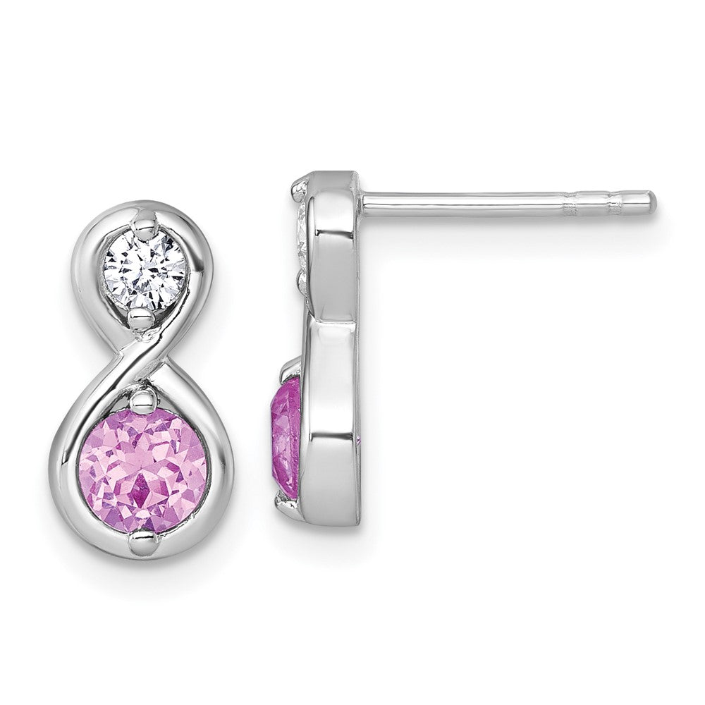 QE18333CRU Sterling Silver Rhodium-plated Polished Round Lab Created Ruby and CZ Infinity Post Earrings