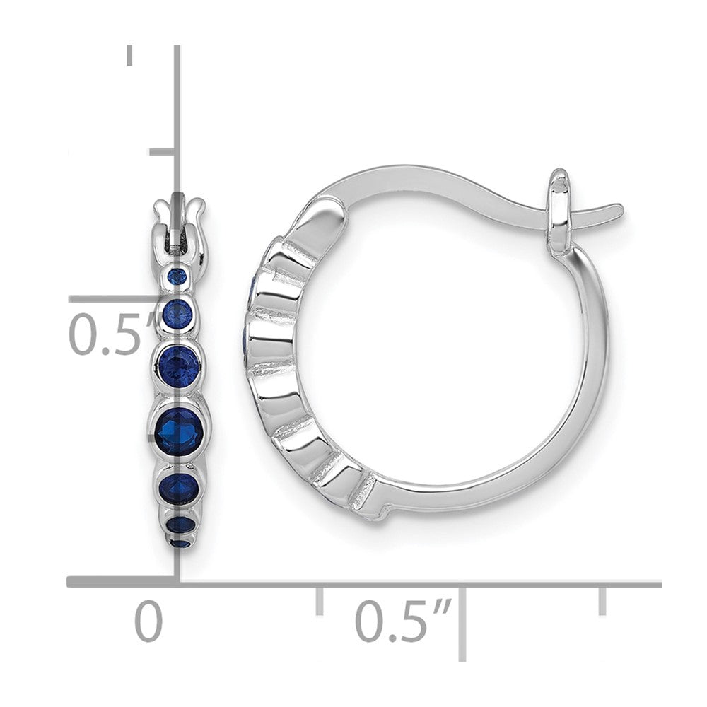 QE18335CSA Sterling Silver Rhodium-plated Graduated Blue Lab Created Sapphire Hoop Earrings