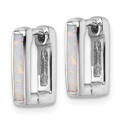QE18338 Sterling Silver Rhodium-plated Polished Lab Created Opal Square Hinged Hoop Earrings