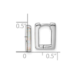 QE18338 Sterling Silver Rhodium-plated Polished Lab Created Opal Square Hinged Hoop Earrings