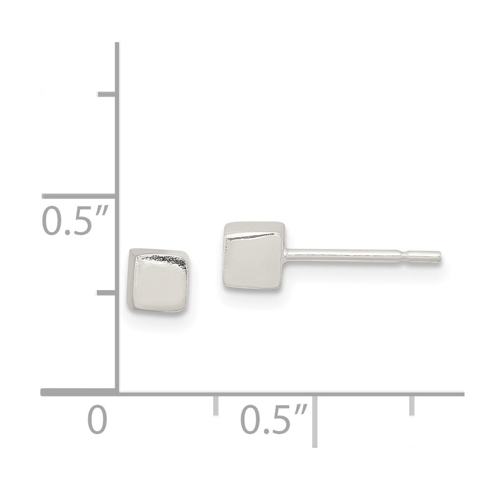 QE1837 Sterling Silver Polished 4mm Square Cube Earrings