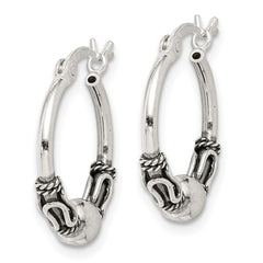 QE1946 Sterling Silver Antiqued Fancy Beaded Hoop Earrings