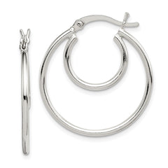 QE1963 Sterling Silver Polished 2mm Double Hoop Earrings