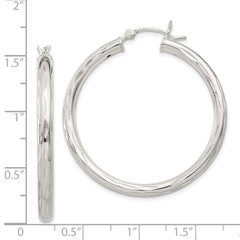 QE1967 Sterling Silver Diamond-cut Satin 3x35mm Hoop Earrings