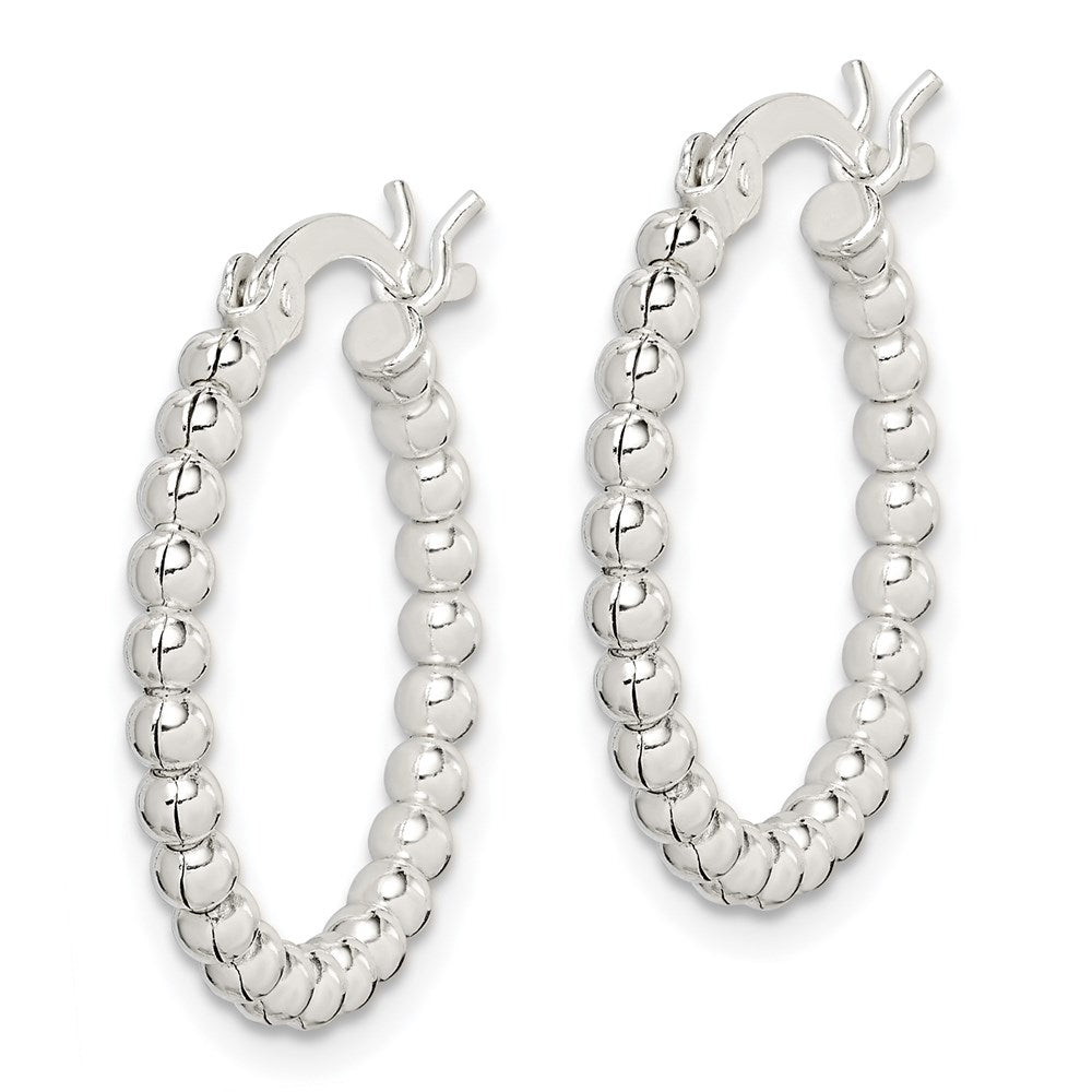 QE1969 Sterling Silver Polished Beaded 2mm Hoop Earrings