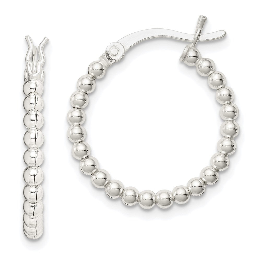 QE1969 Sterling Silver Polished Beaded 2mm Hoop Earrings