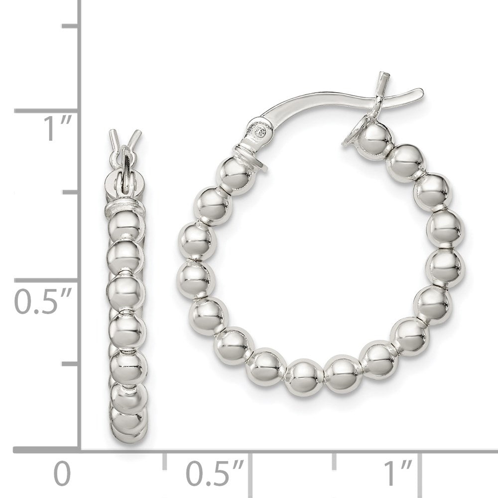 QE1970 Sterling Silver Polished Beaded Hoop Earrings