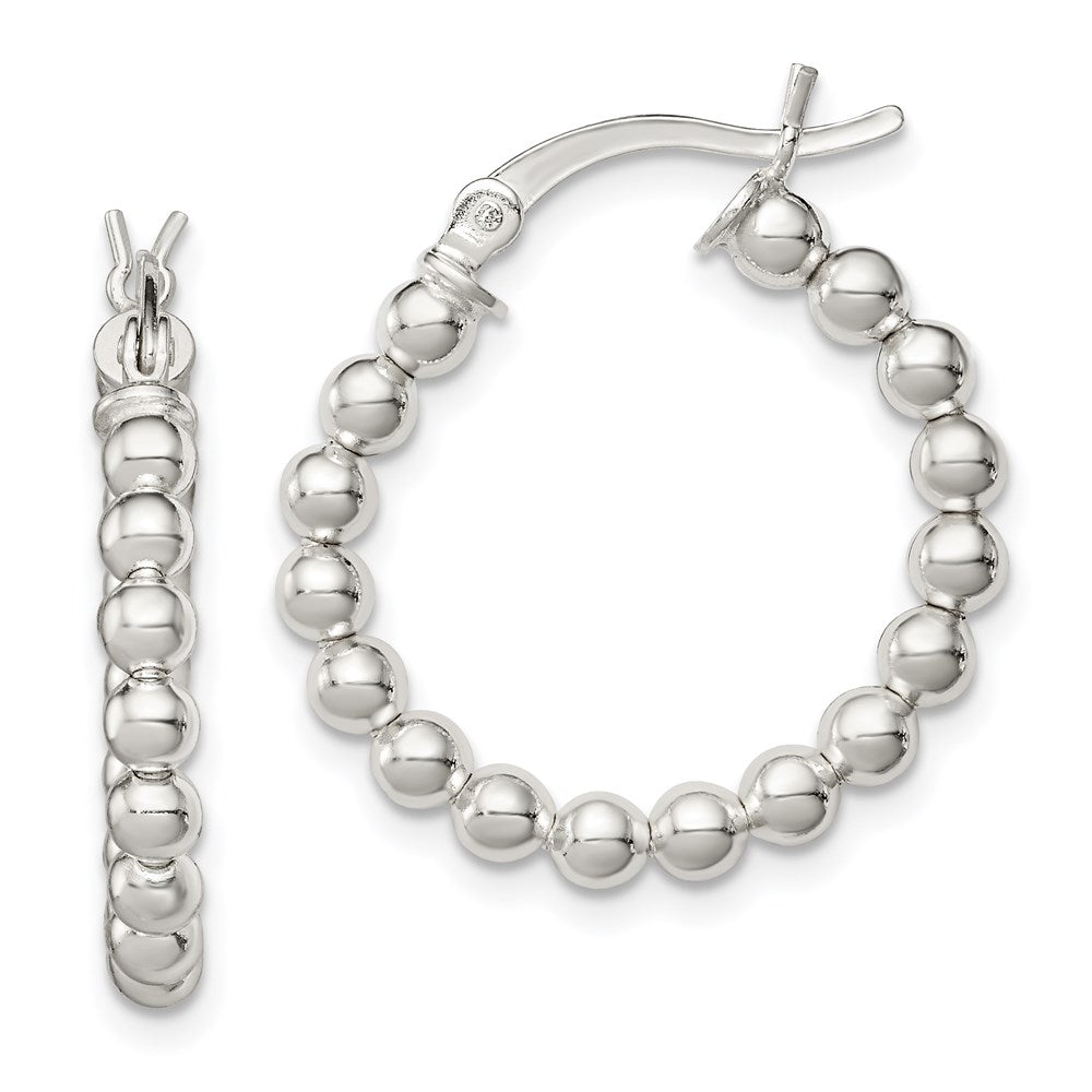 QE1970 Sterling Silver Polished Beaded Hoop Earrings