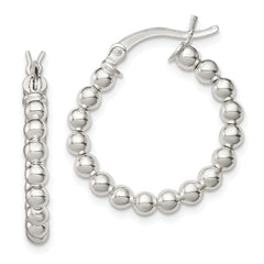 QE1970 Sterling Silver Polished Beaded Hoop Earrings