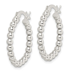 QE1971 Sterling Silver Polished Beaded Hoop Earrings