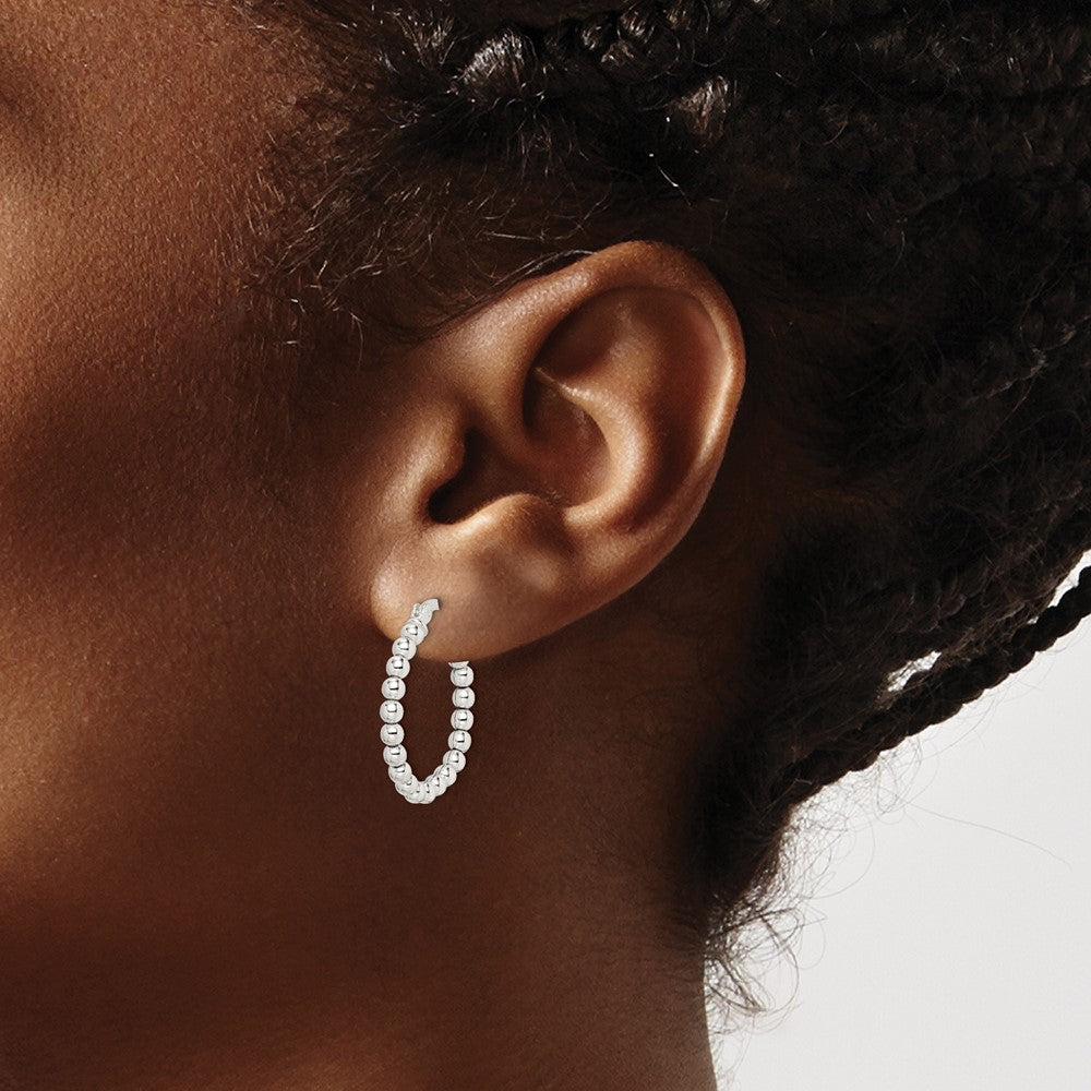 QE1971 Sterling Silver Polished Beaded Hoop Earrings