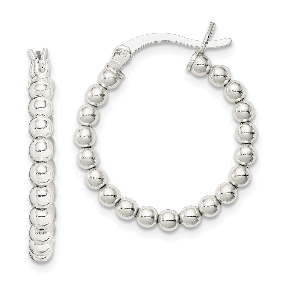 QE1971 Sterling Silver Polished Beaded Hoop Earrings