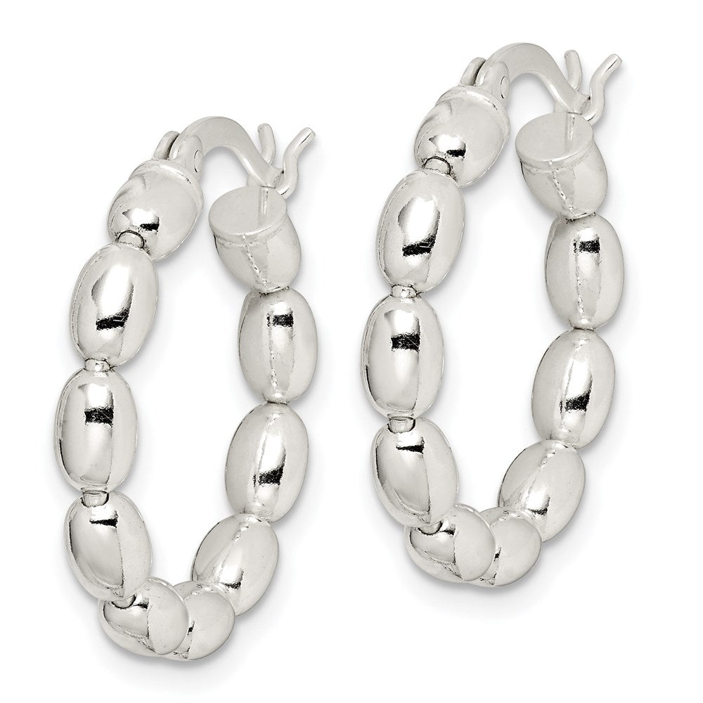 QE1972 Sterling Silver Polished Beaded Hoop Earrings
