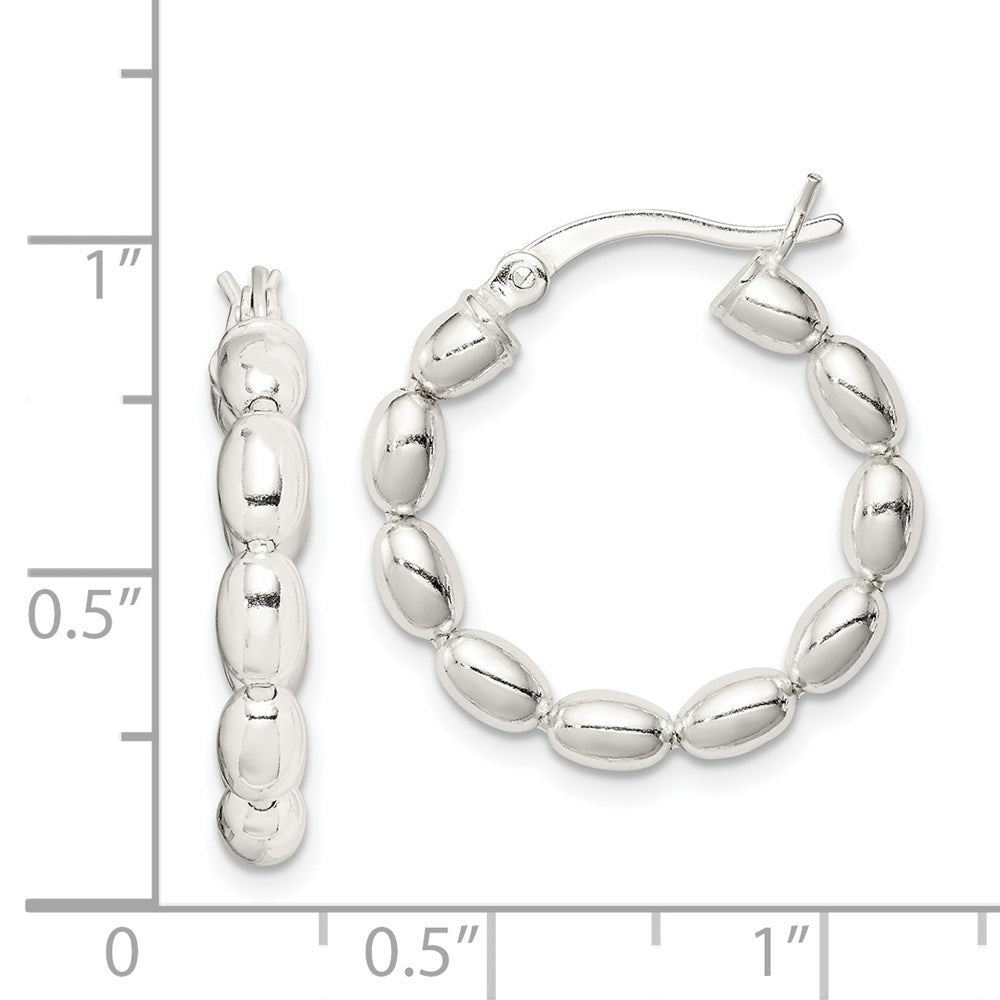 QE1972 Sterling Silver Polished Beaded Hoop Earrings