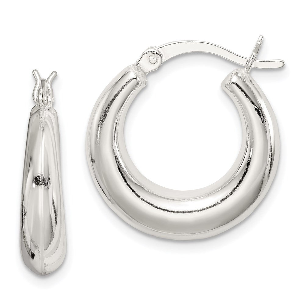 QE1996 Sterling Silver Polished & Tapered Round Hoop Earrings